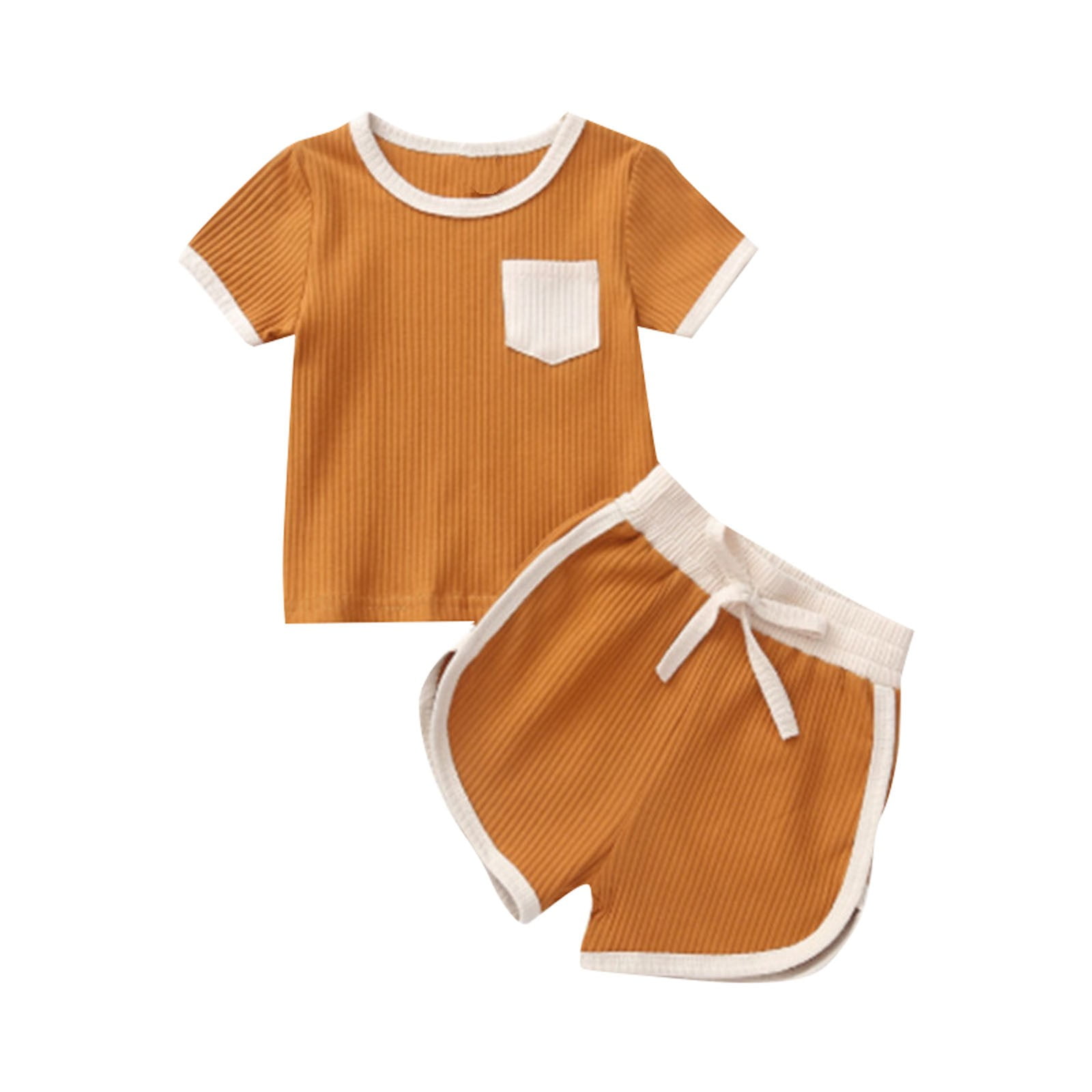 Baby Outfits Girl Unisex Pocket Pocket Top Tie Shorts Two Piece Set
