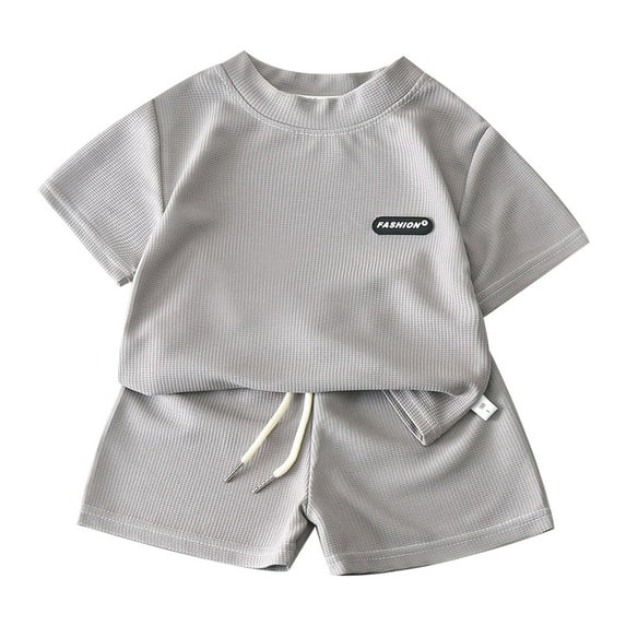 Baby Outfits Girls Boys New Children Wear Summer Children Casual Suit Loose Short Sleeve Summer Grey Clothing Sets Sizes 11-12 Years