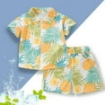 thumbnail image 1 of Baby Outfits Hawaiian Style Toddler Kids Boys Tropical Print Shirt and Elastic Waist Shorts Set for Beach Vacation Baby Boy Outfits Yellow 2 Years-3 Years, 1 of 3