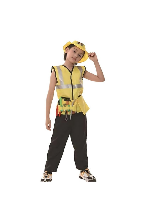 Baby Outfits Kids Toddler Construction Worker Role Play Outfit Theme Party Dress Up for Performance Festival Baby Girl Outfits 7 Years-8 Years Yellow
