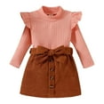 thumbnail image 1 of Baby Outfits Ruffles Long Sleeve Ribbed Knitted Turtleneck T Shirt Tops Solid Bow Tie Skirt Baby Girl Clothes Red 9 Months-12 Months, 1 of 7