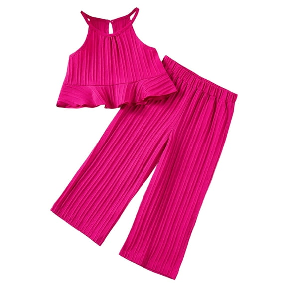 Baby Outfits Summer 2 Piece Set Ruffle Sleeveless Top With Wide Leg Pants Casual Playwear Infant Girl Clothes Red 12 Months-24 Months