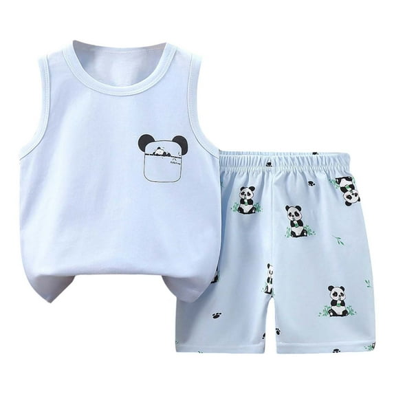 Baby Outfits Summer Panda Print Sleeveless Tank Top Shorts 2 Piece Outfit for Kids Toddler Boys Breathable Lightweight Toddler Girl Outfit Light Blue2 18 Months-24 Months