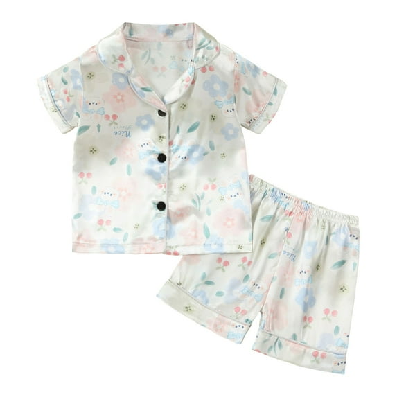 Baby Outfits Toddler Tracksuit Cotton Indoor Short Sleeve Summer Cartoon Pattern Suit New Born Clothes Baby Girl Light Blue 18 Months-24 Months