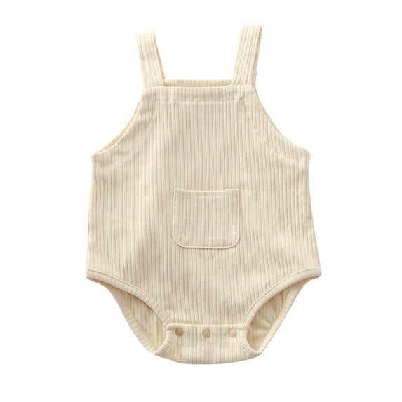 Baby Overall Romper Newborn Corduroy Sleeveless Bib Jumpsuit Button Comfort Onesie Unisex Infant Fall Clothes, Beige, 0 Months