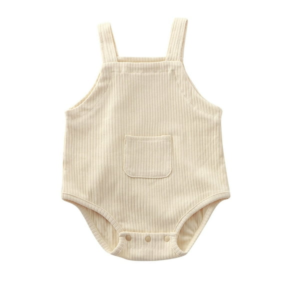 Baby Overall Romper Newborn Corduroy Sleeveless Bib Jumpsuit Button Comfort Onesie Unisex Infant Fall Clothes, Beige, 0 Months