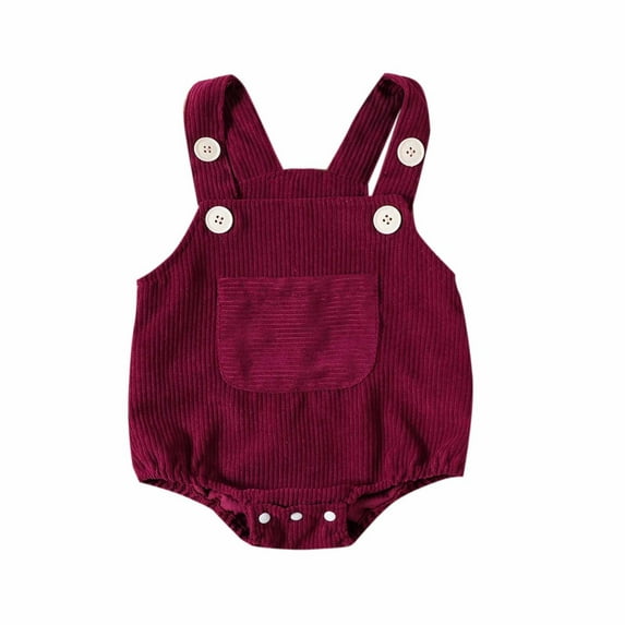 Baby Overall Romper Newborn Corduroy Sleeveless Bib Jumpsuit Button Shoulder Comfort Onesie Unisex Infant Fall Clothes, Wine, 9 Months