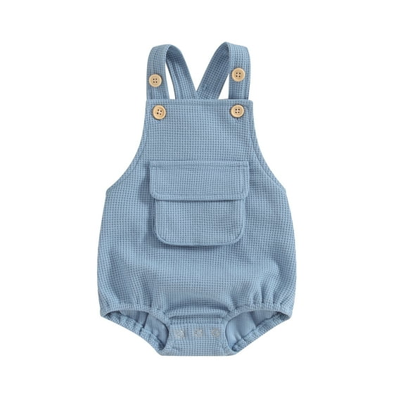 Baby Overalls Jumpsuit Summer Solid Color Sleeveless Romper with Pocket for Newborn Infant Girls Boy Cute Clothes
