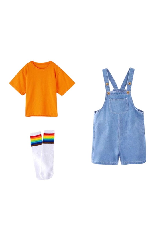 Baby Overalls Slim Fit Jean Overallswith Orange Top Sleeveless Jumpsuit Shortalls Tween Girl Outfits 10-13 Years