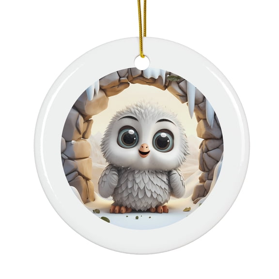Baby Owl In A Cave Magical Season Treasure For Gifts And Surprises Hanging Round Ornament