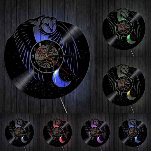 Baby Owl Vinyl Record Wall Clock Beatiful Bird Wall Art Owl Decorative Modern Wall Clock Night Owl Artwork Home Decor Gift With LED