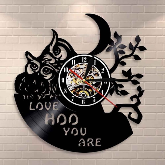 F FANTASY'ART Baby Owls Home Decor Wall Clock Owl Saying Love Hoo You Are Wall Art Vintage Vinyl Record Clock Nursery Kid Room Animals Clock