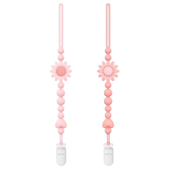 Baby Pacifier Clips One Piece Binky Clip Holder Silicone Teether Clip Pacifier Straps with Clip Baby Teether Toys for Boys and Girls Set of 2 right pink+pink