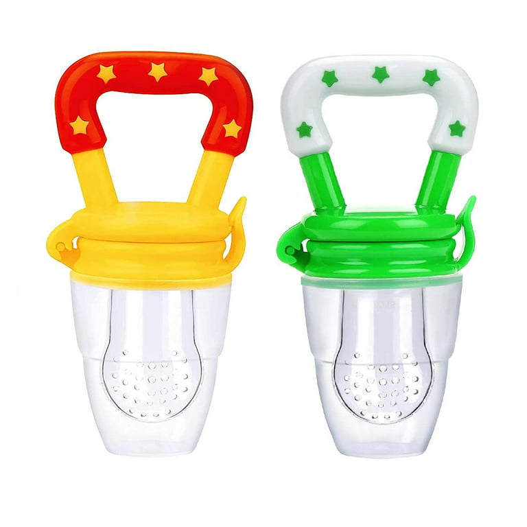 Baby Pacifier Food and Fruit Feeder, Silicone Teether, Small Size for Baby  Girl/Boy 3-6 Months Old, Green & Yellow - 2 Pack