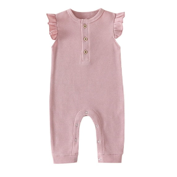 Baby Pajamas Baby Girl Footless Pajamas Solid Romper Ruffle Short Sleeve Jumpsuits Clothes Baby Romper Pink 0 Months-3 Months