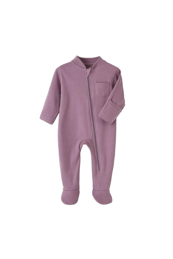 Baby Pajamas, Newborn Sleepers, Children's Solid Color Round Neck Long Sleeved Long Crawling Clothes Newborn Jumpsuit Pocket Zipper with Foot Bag Foot Bag Fart Clothes Crawling Clothes, 9 Months