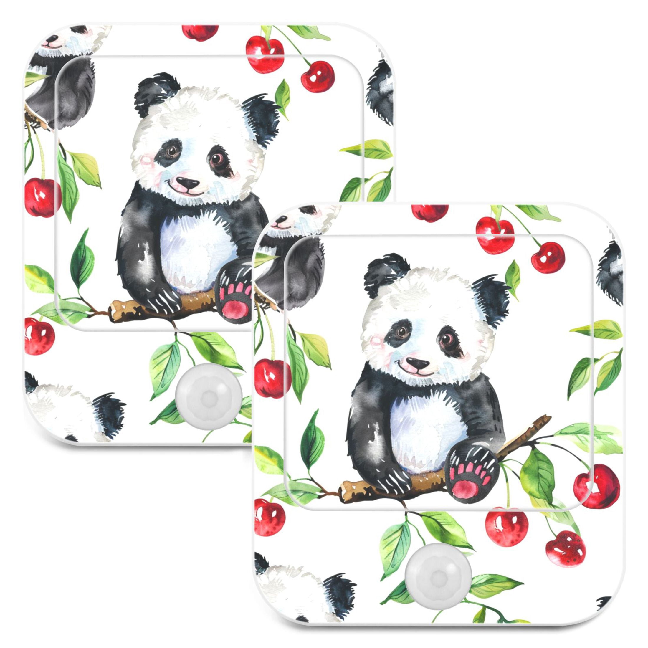 Baby Panda Cherry Night Lights Plug into Wall LED with Auto Light Sensor Warm Light for Kids Hallway Bedroom Living Room Kitchen Bathroom Set of 2