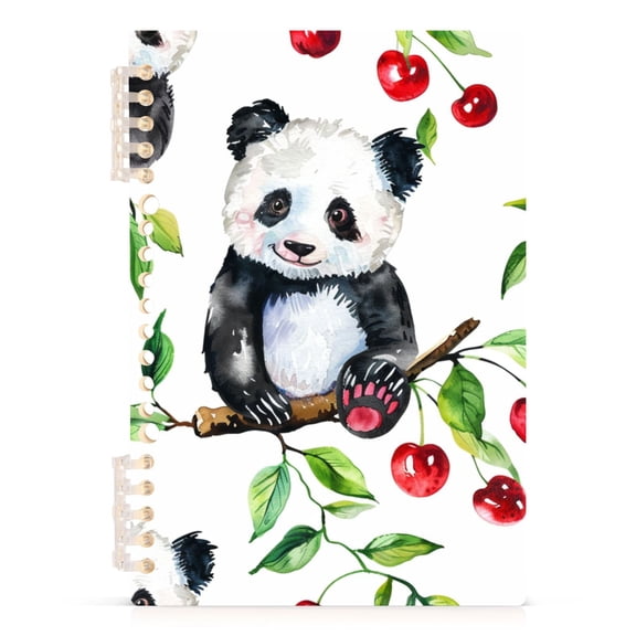 Ckdifva Baby Panda Cherry A5 Ring Binder Notebook Journey Note Diary College Ruled Study 60 Pages