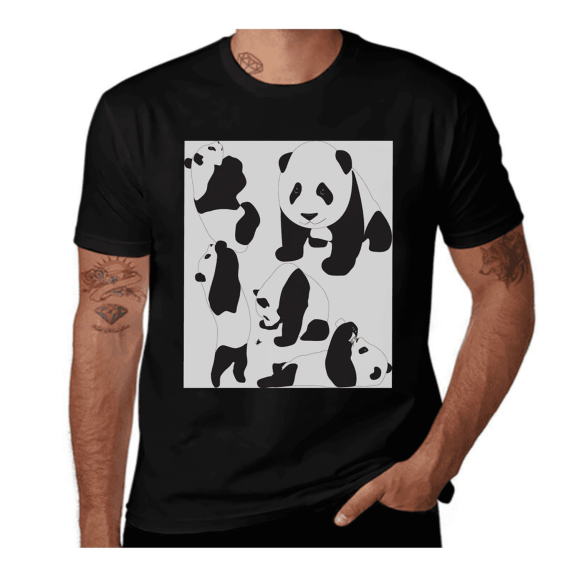 Baby Pandas-Zoo-Charcoal Grey-White Casual Streetwea Everyday Tshirt Comfortable Wear tee shirt
