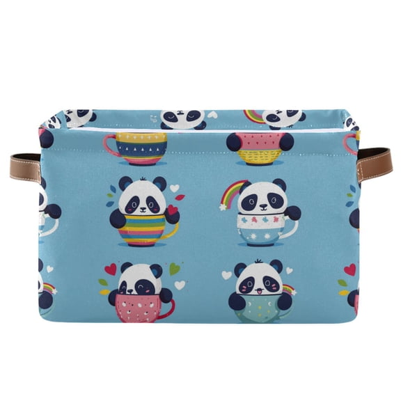 Baby Pandas in Cup Storage Bins with Handle Fabric Organizer Basket Foldable Box 1 Pack 14.2x10.2x8.3