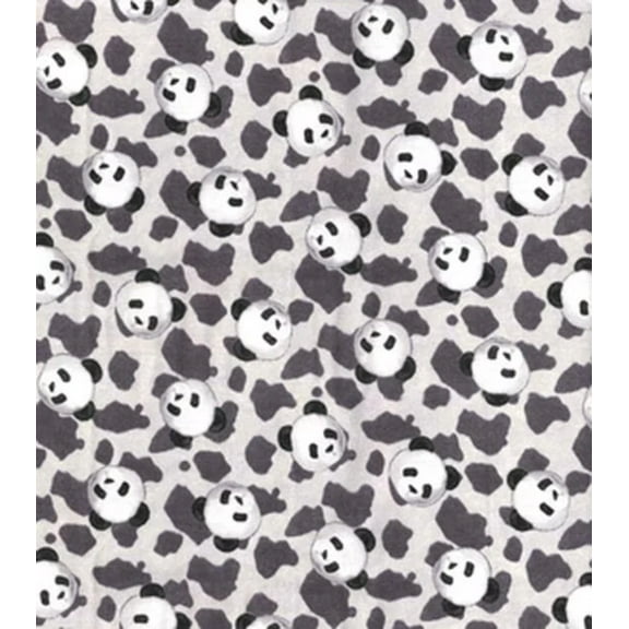 Baby Pandas on Gray Nursery Flannel Fabric