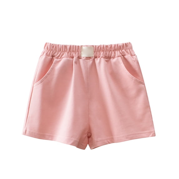 Baby Pants Girls' Summer Solid Color Elastic Waistband Casual School Home Beach Shorts With Pockets Shorts For Boys Pink 4 Years-5 Years
