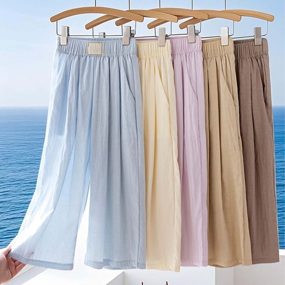 Baby Pants Girls Wide Leg Palazzo Boho Summer Pants Lightweight Breathable Beige 2-3 Years