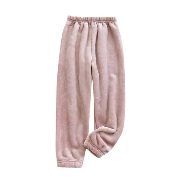 Baby Pants Kids Solid Warm Flannel Soft Homewear Elastic Waist Pajamas Trousers Little Girls Trousers Clothes Pink 4 Years-5 Years