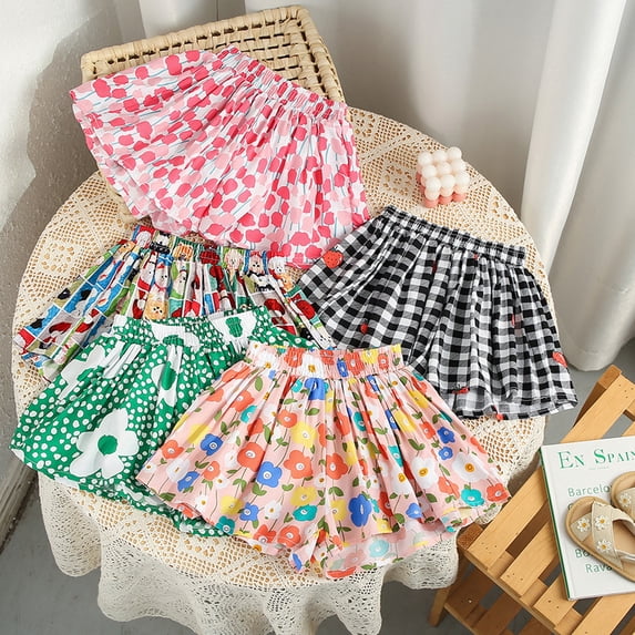 Baby Pants Kids Summer Print Elastic Waist Casual Shorts Pleated Skirt Style Green 12-18 Months