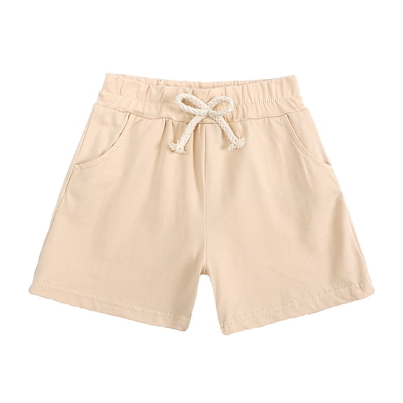 Baby Pants Kids Toddlers Pull On Breathable Cotton Solid Drawstring Shorts Boys Shorts Beige 12 Months-24 Months