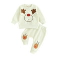 thumbnail image 1 of Baby Pants Set 6M 12M 18M 24M 3Y  Cartoon Elk Long Sleeve Crew Neck Sweatshirt with Sweatpants Christmas Outfit for Girls Boys, 1 of 10