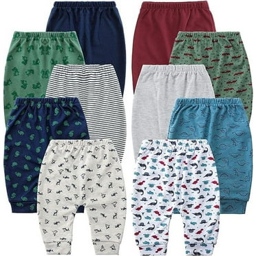Baby Pants for Boys Soft and Comfy 100% Cotton with Ample Diaper Room 3M, Pack of 10