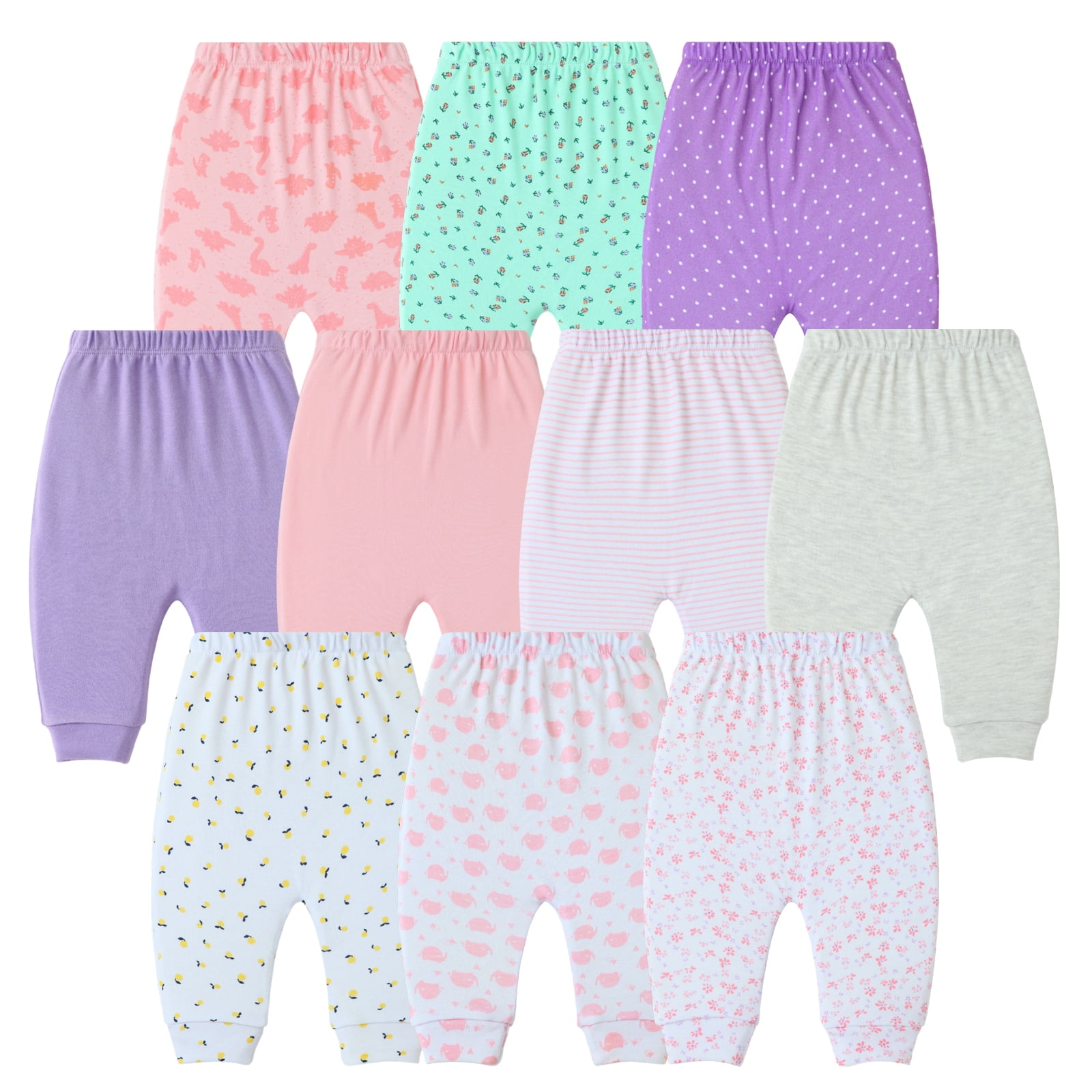 Baby Pants for Girls Soft and Comfy 100% Cotton with Ample Diaper Room 6M, Pack of 10