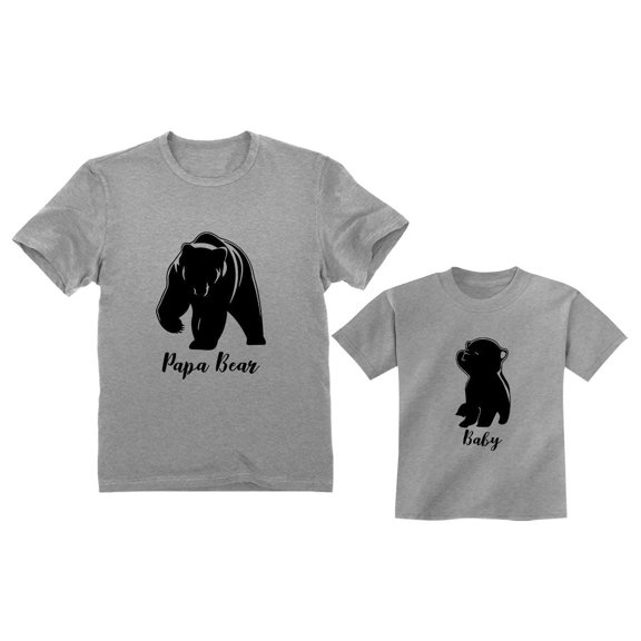 Baby & Papa Bear Men's T-Shirt & Infant Shirt Set Father & Son Matching Set Papa Gray Medium / Baby Gray 18M