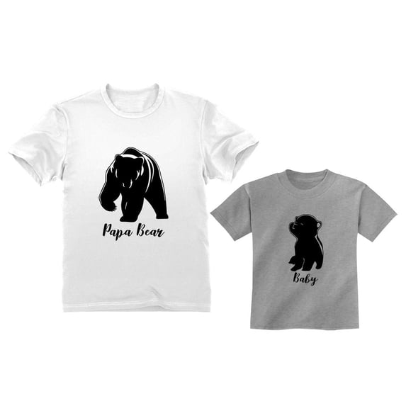 Baby & Papa Bear Men's T-Shirt & Infant Shirt Set Father & Son Matching Set Papa White Medium / Baby Gray 18M
