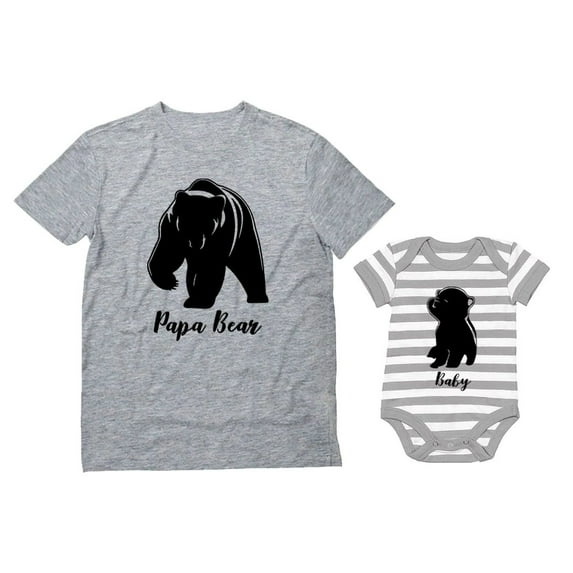 Baby & Papa Bear Men's T-shirt & Baby Bodysuit Outfit Father & Son Matching Set Dad Gray 3XL / Baby gray/white 24M (18-24M)