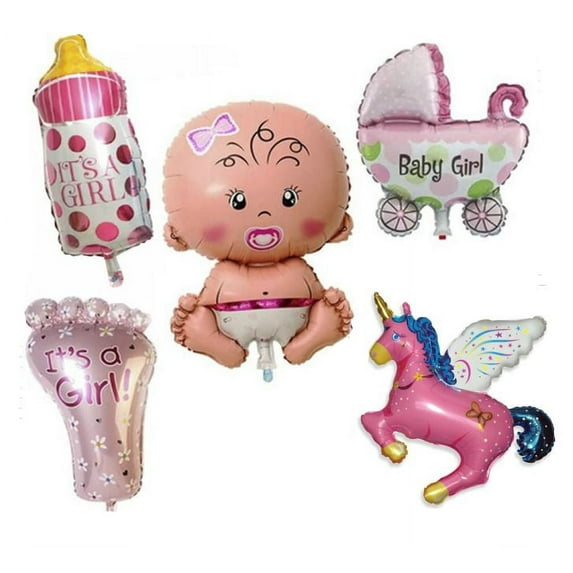 Baby Party Balloons, Set of 5 Baby Shower Helium Balloons,Pink Baby Girl Balloons Birthday Party Decoration