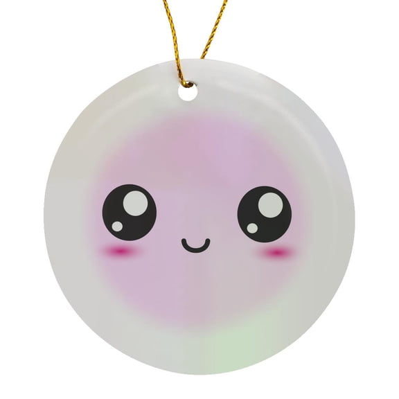 Baby Pastel Pink Cute Smiling Square - Adorable And Kawaii Cartoony Smiling Face Sweet Happy Cartoon, Circle Porcelain Ornament