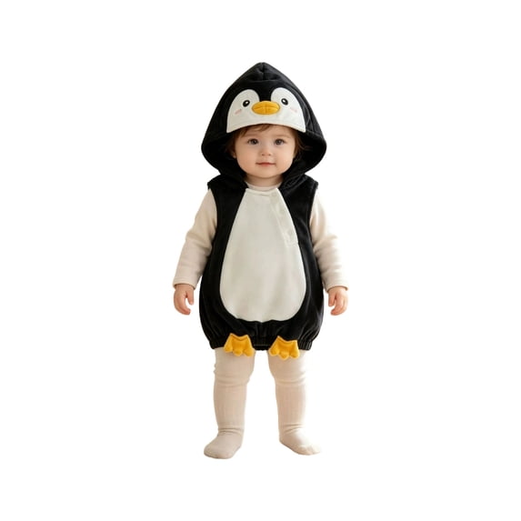 Baby Penguin Hoodie Romper 6D Feet Sleeveless Button Down Jumpsuit Cartoon Animal Outfit Party