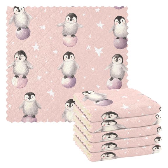 Baby Penguin Kitchen Cloth Dish Towels for Drying Washing Absorbent Dish Rags Reusable soft kitchen dishcloth set 6 Pack