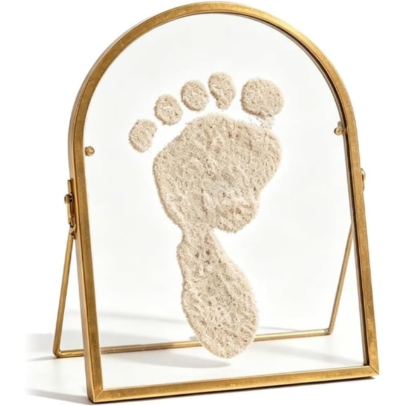 Baby & Pet Keepsake Frame, Arch Double-Sided Glass Pressed Flower Frame, Handmade DIY Footprints Keep Memories Frames, Metal Floating Tabletop Display for Photo Picture (10 * 15cm)