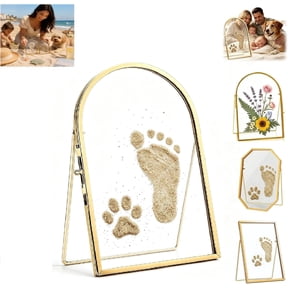 Baby & Pet Keepsake Frame, DIY Sea Sand Hand and Footprint Kit, Double Glass Floating Memory Frame, Personalized Gift for New Parents