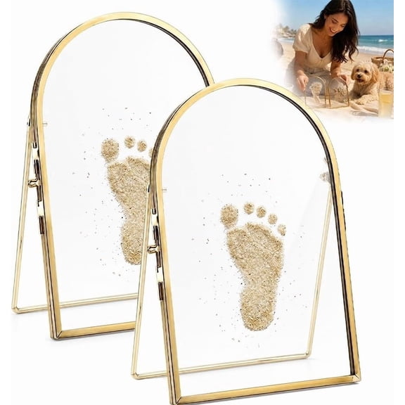 Baby & Pet Keepsake Frame Metal Pawprint Footprint Photo Display Memorial Puppy Cat Dog Registry Shower Gift Modern Decor Remembrance Desktop Tabletop Hanging Portrait Collage(2pcs)