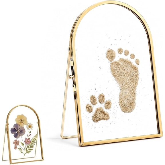Baby & Pet Keepsake Frame, Pressed Picture Frame with Double Glass Floating Display, Baby Handprint Footprint Kit, Dog Cat Paw Print Memorial Frame, Pressed Flower Metal Tabletop (4 * 6in)