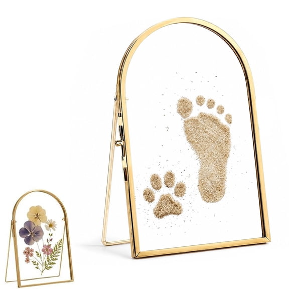 Baby & Pet Keepsake Frame, Pressed Picture Frame with Double Glass Floating Display, Baby Handprint Footprint Kit, Dog Cat Paw Print Memorial Frame, Pressed Flower Metal Tabletop