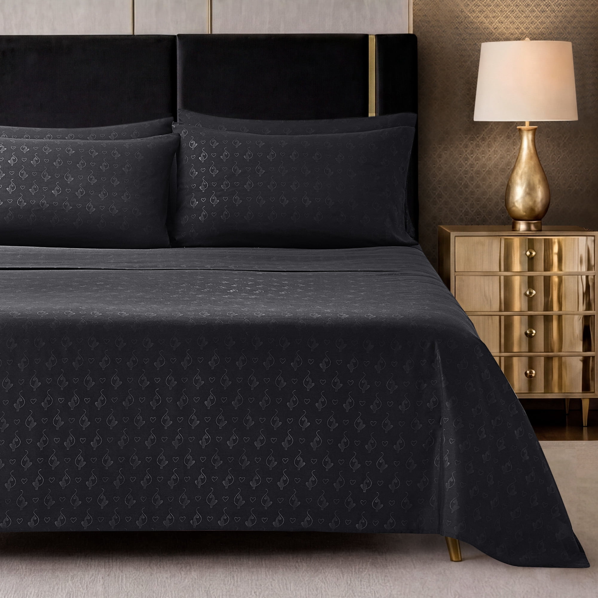 Baby Phat Embossed Microfiber Sheet Sets With Extra Pillowcases, 4-Piece Twin, Black