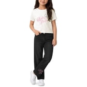 Baby Phat Girls Denim Set - 2 Piece Soft Crewneck Girls Shirts and Wide Leg Denim Jeans Set 4-12