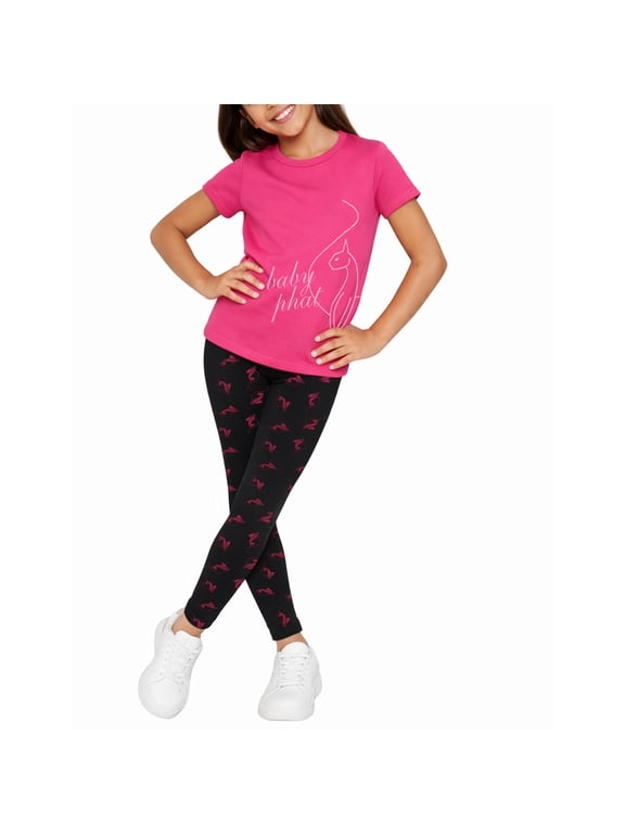 Girls Leggings Set - Lightweight Short Sleeve Graphic Tee and Leggings for Girls 2 Piece
