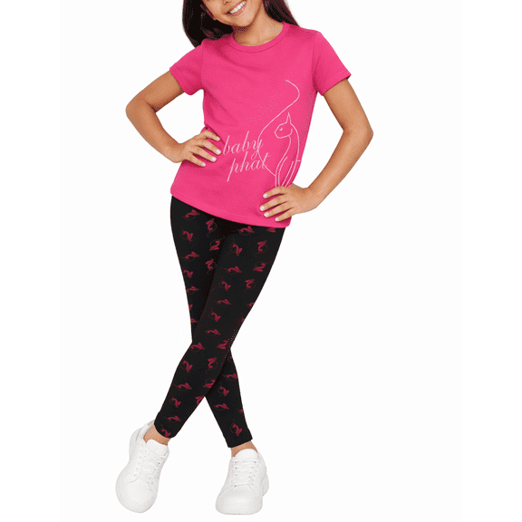 Baby Phat Girls Leggings Set - 2 Piece Cute Short Sleeve Graphic Tees and Leggings for Girls (7-16)