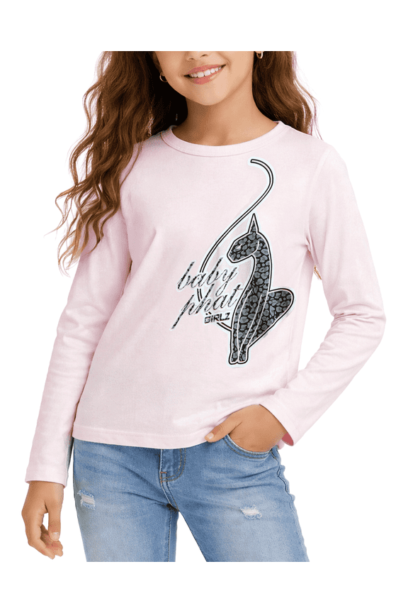 Girls Long Sleeve Shirts – Crewneck Pullover Graphic Tee, Long Sleeve Shirts for Girls